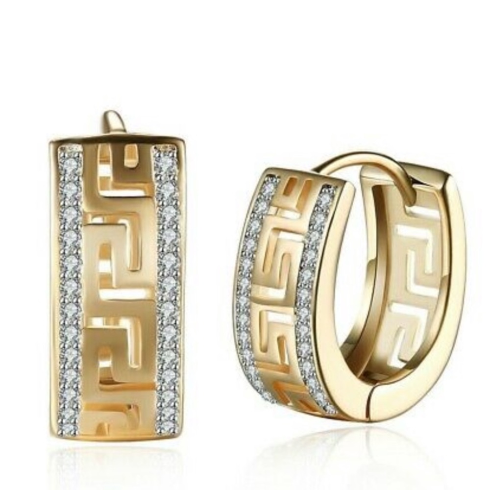 18K Gold Plated W/ Swarovski Crystals Earrings - Picture 1 of 3